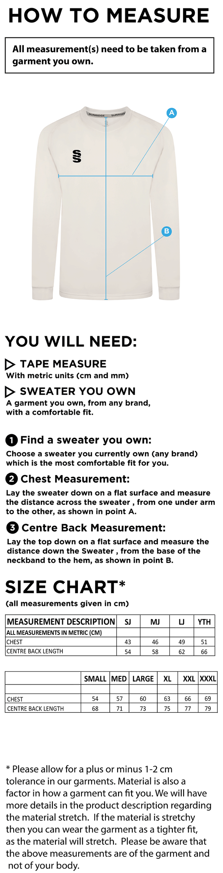 CADNAM CC BLAST LONG SLEEVE SWEATER - Ivory - Size Guide